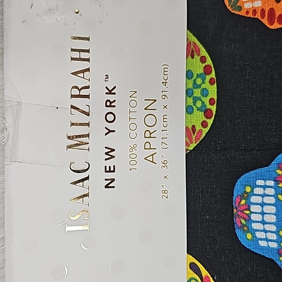 Isaac Mizrahi New York 100% Cotton Sugar Skull Apron 28" x 36" - Picture 2 of 3